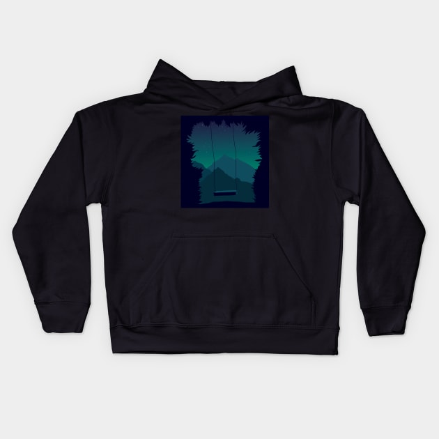 A Swing in the Dark I Mountains Nature Night Kids Hoodie by Art by Ergate